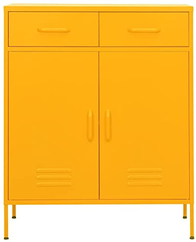 Gecheer Lagerschrank Sideboard Beistellschränke Schränke Flurschrank Küchenschrank Kommoden & Sideboards Aktenschrank, für Küche, Wohnzimmer, Büro, Senfgelb 80x35x101,5 cm Stahl