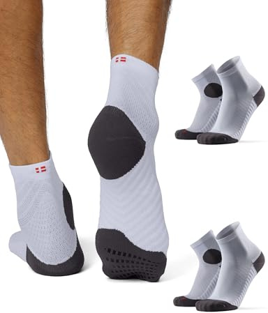 DANISH ENDURANCE Löparstrumpor med Silikongrepp, Halkfria Trail- & Träningsstrumpor, Unisex, 2-pack, Vit, 43-47