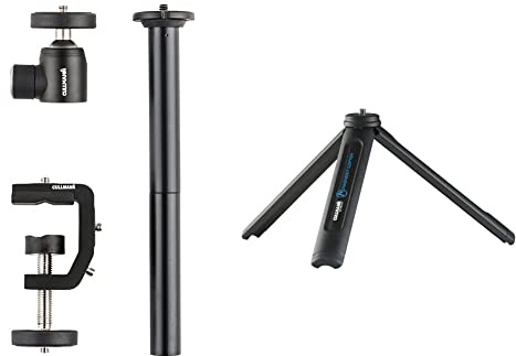 Cullmann Flexx Tabletop Zubehör Set 3-teilig & CULLMANN - 50080 - Magnesit Copter Tisch-/Multistativ mit 1/4 Gewinde - 180g leicht - Tragfähigkeit max. 4kg - Auszugshöhe 10cm, Schwarz