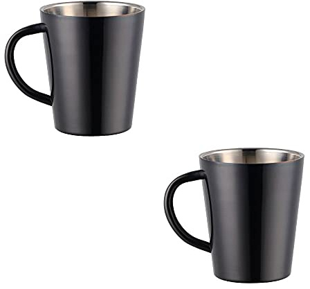 TUPMFG Schwarz Kaffeetassen 2er Set, 300ml Edelstahl Kaffeebecher, Doppelwandig Trinkbecher mit Henkel, Spülmaschinenfest