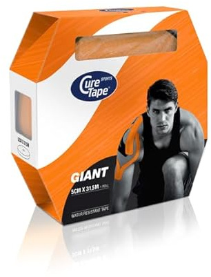 CureTape® Sports Giant Kinesiologie Tape (5 cm x 31,5 m) | Elastisches Kinesiotapes mit +25% Klebekraft | Wasserfestes & Latexfreies Kinesiotape | Sporttape für den Profi | Orange