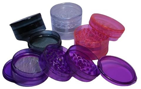 5 Parts Plastic Herb Grinder Magnetic Shark Teeth with Airtight Smell Proof Stash Storage 60mm Assorted (Clear)