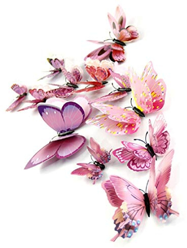 DaGou Mixed of 12PCS 3D Pink Butterfly Wall Stickers Decor Art Decorations¡­ (2*Pink)