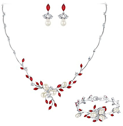 EVER FAITH Zirkon Simulierte Perle Blume Blatt Filigrane Halskette Ohrringe Armband Set Klar