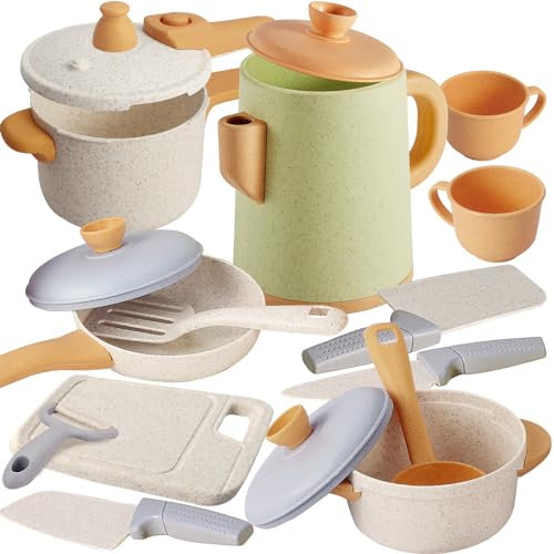 HYAKIDS Toy Pots and Pans Set Kids Kitchen Accessories, Pretend Play Kitchen Toys Cooking Set Cookware Playset Gifts for Boys Girls Age 3+ Years Old