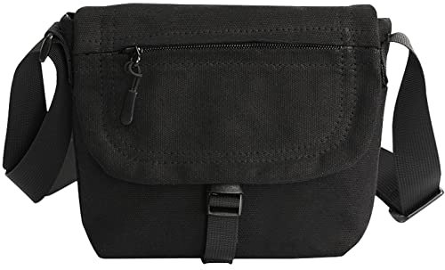 Wesoke Kleine Leinwand Umhängetasche für Herren Damen, Schwarze Kuriertaschen Seitentasche, tragbare Reisetasche Schultertasche Handytasche mit verstellbaren Riemen für das Arbeitsgeschäft