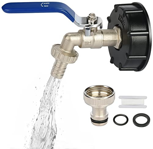 Rubinetto in ottone da 1/2 pollice resistente alla ruggine e al gelo + attacco per tubo flessibile libero - 12,7 mm AG-Adatto per giardini - rubinetto di uscita - Rubinetto di uscita a sfera IBC