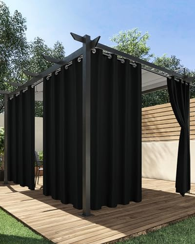 HolidayIdeas Outdoor Curtains for Patio Waterproof 4 Pcs 54x108 Inch Black | Poolside Privacy Protection, Light Filtering Outside Curtains, Grommet Top Curtains for Porch, Gazebo, Pergola, Backyard