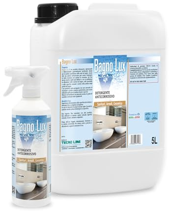 Metacril Bagno Lux + Flacone e Vapo, Detergente al profumo di Cocco - 5 LT | Detergente Anticorrosivo per il Bagno, sanitari, ceramiche, rubinetterie, vasca, doccia e arredi con nota aromatica al cocco
