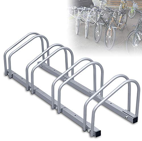 Daromigo Fahrradständer für 4 Fahrräder Fahrradaufhängung mit Reifenbreiten bis 55 mm Mehrfachständer Silber Radständer für Garage und Garten