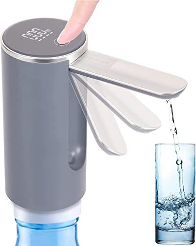 Water Bottle Dispenser, Electric Water Bottle Pump with LED Display,Automatic Drinking Water Pump,Rechargeable Water Jug Pump for Universal 5 Gallon Bottle,Noiseless Portable Water Dispenser (Grey)