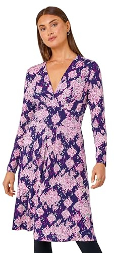 Roman Wrap Tea Dress for Women UK Ladies Fit Flare Skater Swing Stretch Frill Long & Short Sleeve Evening Cocktail Party Work Office Smart Casual Knee Length