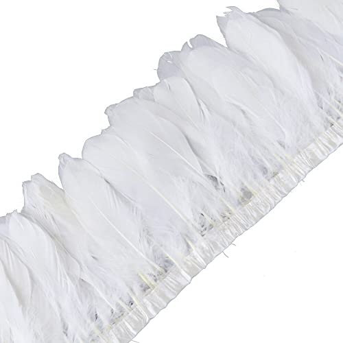 2m Feder Fransen Trim,Asudaro Flauschige Federboa zum Basteln Feder Quasten flauschige Gänsefeder Fransen Trim Diy Feder Kleidung Hut Bühne Performance Requisiten Gänsefeder Dekor Weiß