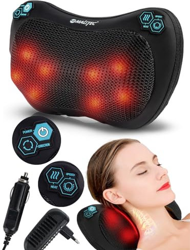 MalTec Shiatsu Massagekissen Rücken, Nacken, Körper wärmende Rückenmassagegerät Massageköpfen für Büro, Auto oder Zuhause