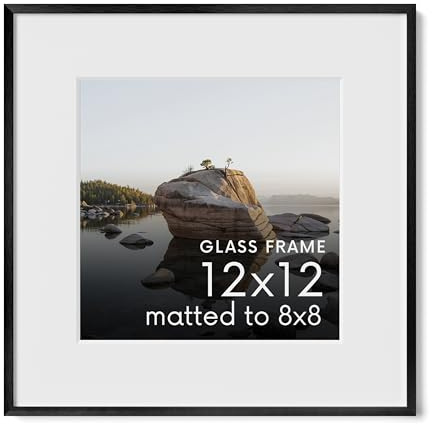 HAUS AND HUES 12x12 Picture Frame with Real Glass & Black Premium-Grade Metal Matted to 8x8 - Aluminum 12x12 Picture Frame - Includes Hanging Kit - Ideal for Home, Office (12x12 in, Black)