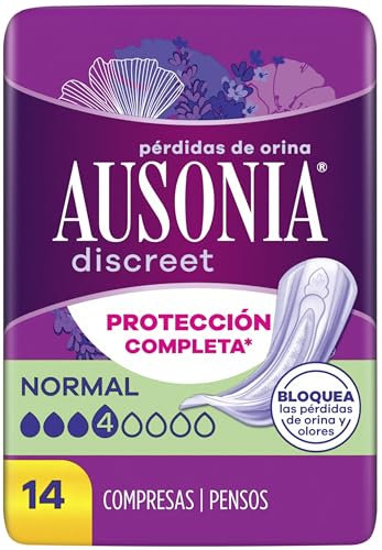 Ausonia Discreet Compresas, Normal, Pack de 14, Para Pérdidas De Orina Para Mujer, Protección Completa*, Discreción Increíble