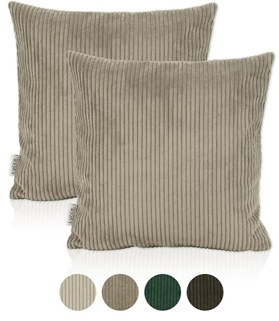Lycce 2er Set Kissenbezüge, Cordstoff (50 x 50 cm) Taupe