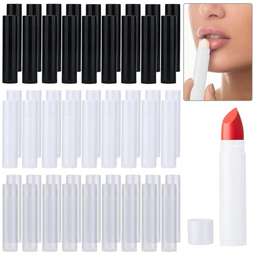 MirraSwit 54 Stück Lippenstifthülsen Leer, Transparent Weiß Schwarz 5g | Lippenstifthülsen zum Selbst Befüllen, Lippenstift Hülsen Lippenbalsam Nachfüllbar für DIY Hausgemachte