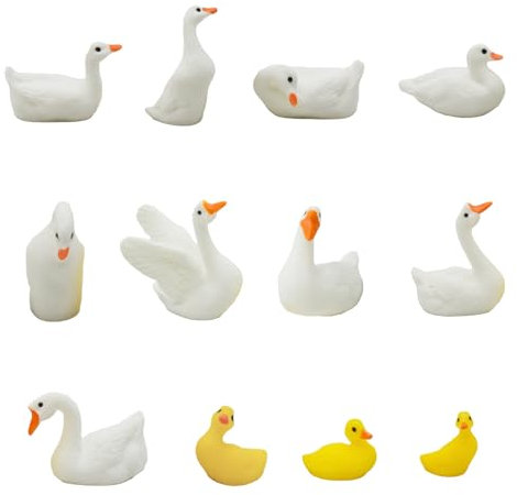 Pinenjoy 12Pcs Realistic Miniature Duck Figurines Mini Goose Figures 1inch Resin Animal Cake Toppers for DIY Fairy Garden Moss Landscape Terrarium Crafts Birthday Party Decors