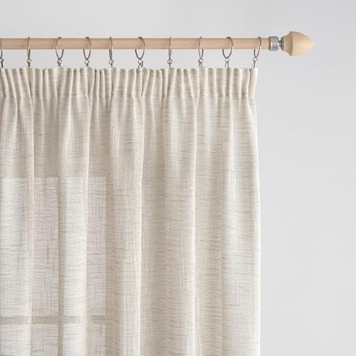 EMEMA Voile Vorhang Sheer Leinenvorhang mit Kräuselband Transparente Transparente Leinen Gardinen Wohnzimmer 2er Set Fensterschal Dekoschal Schlafzimmer 140 x 160cm (B x H) Weißer Reis