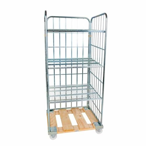 Rollregal 3-seitig, 3 Zwischenböden, Nutzhöhe 1.600 mm, Rollplatte aus Metall, 815 x 724 x 1.790 mm, 500 kg
