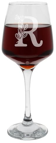 R - Bicchiere da vino con monogramma inciso con iniziale incisa, grande bicchiere da vino, regalo di compleanno per lei o lui, personalizzabile con iniziale incisa, 400 ml