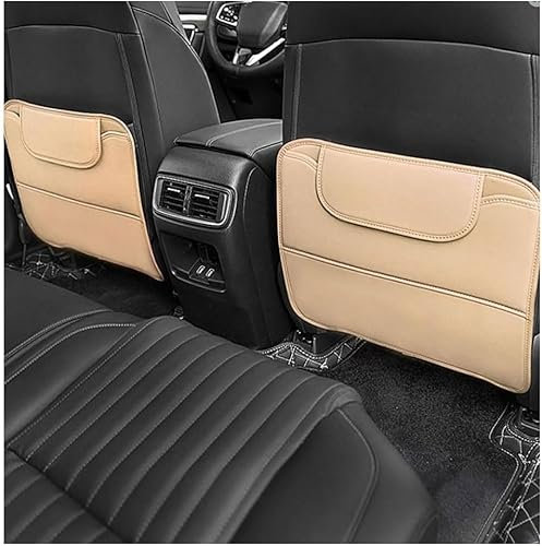 JHYGBKYHGG Auto Rücksitz Anti Kick Pad Für VW Golf MK7 2012+/VW Tiguan/VW Passat 2016+, 2 Stück Leder-Autositz-Trittmatte wasserdichte Rückenlehnenschutz mit Organizer Taschen Innenzubehör,C/Beige