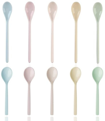 NVGVUP 10 PCS Long Handled Spoons, Plastic Spoons Reusable for Mixing Latte Coffee, Ice Cream Spoons, Long Teaspoons for Sundae Dessert Jam Honey Coffee (2 Styles)