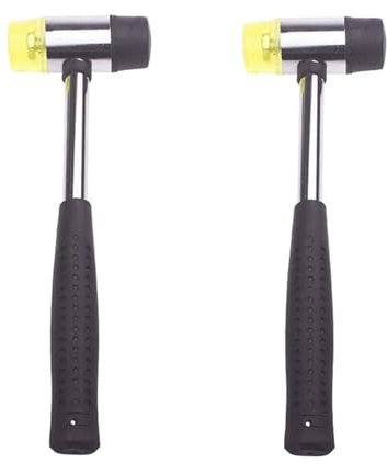 Hotooldo 25mm Rubber Mallet Non-Marking Rubber Mallet Hammer Steel Pipe Mallet with Non-Slip Rubber Handle for DIY Projects Crafts,Black-Silver 2Pcs