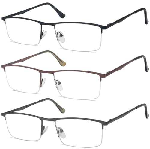 Eyekepper 3 Stueck Klassische Halbrand Lesebrille mit Federscharnier Metall Lesehilfe für Herren +2.50