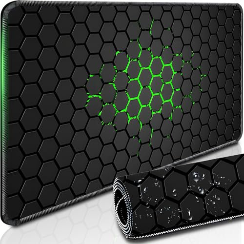 Retoo Tapis De Souris XXL, 90x40 Cm, Étanche, Dessous en Caoutchouc Antidérapant, Surface Respirante, Accessoires De Jeu Pc, Grand Tapis Souris, Améliore la précision et la Vitesse, Noir Et Vert