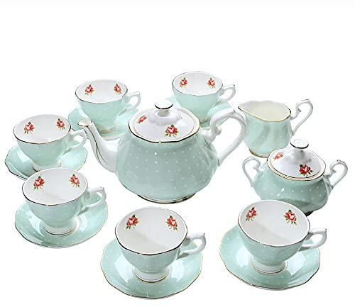 sjdoPulse 15-Teiliges Blaues Vintage-Teeservice Aus China, Nachmittagstee-Sets Für Erwachsene, Flora-Porzellan-Kaffeeservice, Teeparty-Set