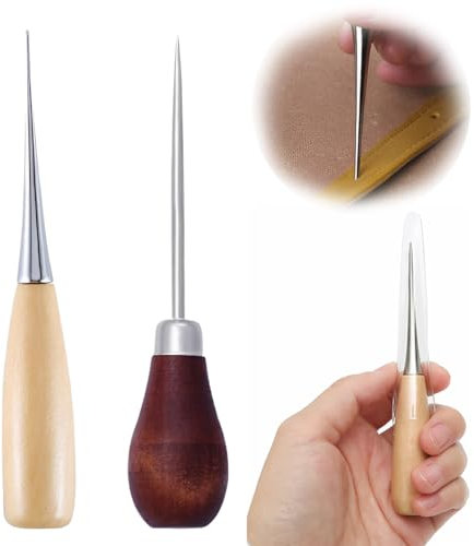 ZUWIJEQ 2Pcs Punteruoli in Legno, Punteruolo Con Manico In Legno Punteruolo Per Graffiare Punteruolo Professionale Cucito Cucito Artigianale Strumento Per Cucire O Riparare Tela Carta Tessuto In Pelle
