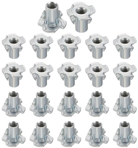 QUARKZMAN M5x12mm T-Nuts 4 Pronged Tee Nut 0.57 x 0.47 Inserts en Acier Carbone Filetées Pour Bois, Prises d'Escalade, Menuiserie, Meubles 50pcs