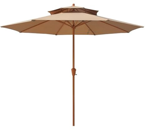 Parasol de terrasse de 9 pieds, parasol de jardin rond à double ventilation, parasol de table d'extérieur avec manivelle et 8 baleines robustes, parasol de marché pour terrasse, arrière-cour et p