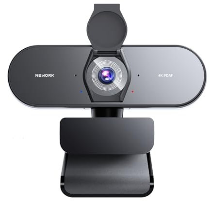 NEWORK 4K Webcam Mit PDAF & CDAF Dual-Autofokus, Ultra HD 4K, 2 Rauschunterdrückungs-Mikrofone, Automatische Lichtkorrektur, USB-A, Privatsphäre-Abdeckung, Streaming Für PC/Mac/Laptop