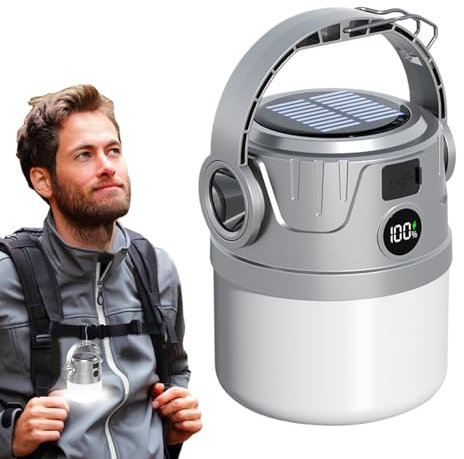 Lampe Solaire de Camping,Lampe LED Rechargeable pour Urgences et Activités Extérieures | Torche Étanche avec Affichage Numérique pour Pêche, Garage et Randonnée
