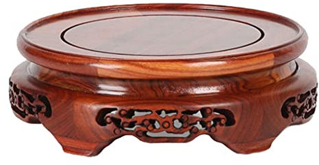 Base de lampe de table ronde vintage en bois – Support de théière orientale avec sculptures complexes pour bonsaï Décoration d'intérieur rustique Piédestal unique pour vitrine