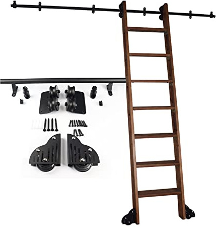 Kit ferramenta per Porta Scorrevole da fienile - Binario per Scala Scorrevole Regolabile da 1 m a 6 m per Biblioteca e Armadio (Dimensioni 100 cm, Scala Non Inclusa)
