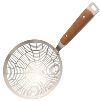 LeeQinersw Schiumarola Colino a Mestolo Ragno per Frittura con Rete Larga in Acciaio Inox E Manico in Legno Utensile Versatile Adatto per Scolare Pasta E Cibi F, Grande