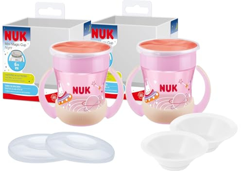 NUK Mini Magic Cup GITD Set – 2x leuchtende Trinklernbecher mit Hasenmotiv + Ersatzdeckel & Trinktüllen – BPA-frei, auslaufsicher, 160ml Baby Trinkbecher