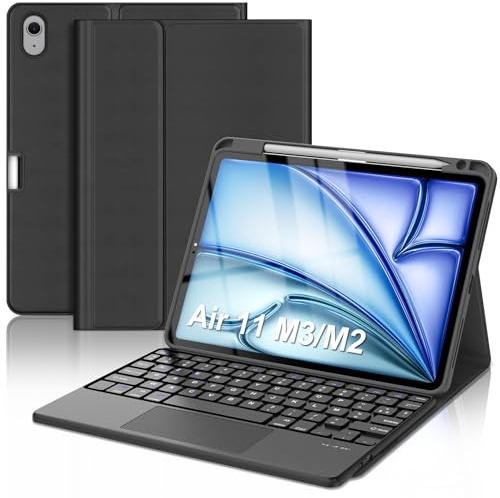 FOGARI Coque Clavier pour iPad Air 11 Pouces (M4 2026/M3 2025/M2 2024) | AZERTY sans Fil Bluetooth Touchpad Clavier, Housse Multiposition Fonction Ranger Stylet pour iPad Pro 11, Noir