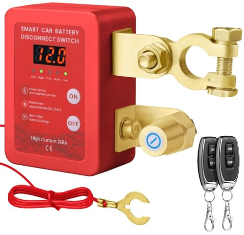 12V Batterie Trennschalter mit Drahtloser Ferngesteuerter, Batterietrennschalter mit Automatische Abschaltung, 240A Batterie Kill Switch Anti-Diebstahl für Auto, RV, ATV, LKW, Boot (Mit LED Anzeige)