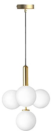 ZTTECH 4-flammige Pendelleuchte mit weißen Glas-Kugeln, Hängelampe mit goldener Metallbasis, Deckenleuchte für Kücheninsel Esszimmer Wohnzimmer (Weißes Glas & Gold)