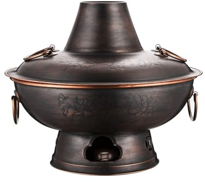 Old Beijing Charcoal Copper Hot Pot, Traditional Chimney-Style, Outdoor Camping Picnic, Multi-Functional Split Design(White,30cm)