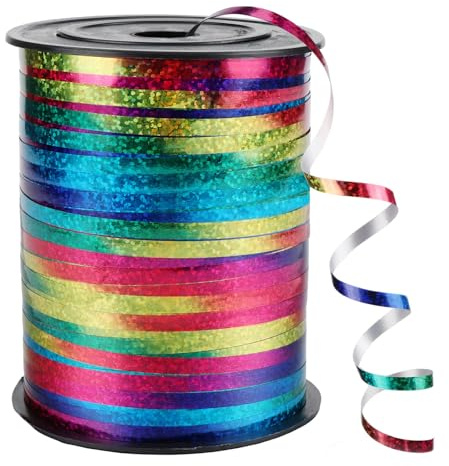 450 Meter/ 500 Yard Ringelband Geschenkband Set | Glänzend Bunt Glitzer Ringelband Ballonband für Geschenkverpackung Schleifen Hochzeit Deko