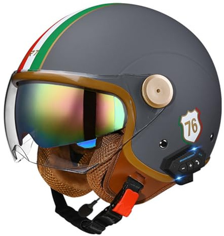 VVPEC Motorradhelm mit Bluetooth Herren Damen DOTECE-zertifizierter Motorrad Jethelme Integrierter Bluetooth-Halbhelme mit Doppelspiegel Rollerhelm Scooterhelm Winddichter Helm