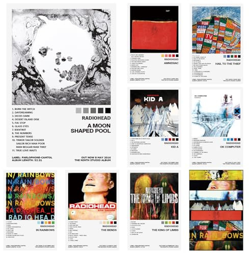 UJBVCX Set di 9 Rock Band Poster, Decorazione Artistica, Poster Musicali, Motivo Copertine Degli Album, per Casa Camera da Letto, Soggiorno, 20 x 30 cm