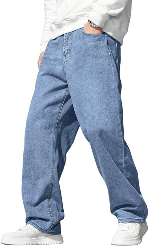 JMIERR Men's Jeans Baggy Wide Leg Jeans Skater Hip Hop Denim Pants Y2K Vintage Loose Fit Streetwear,Beau Blue,S