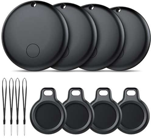 Android Smart Tag, Traceur tag con Google's Find Hub (Solo Android), IP68 Impermeabile, Bluetooth Localizzatore con Custodia Protettiva, Trova Oggetti per Chiavi/Bagagli/Portafogli, 4 Nero Elegante